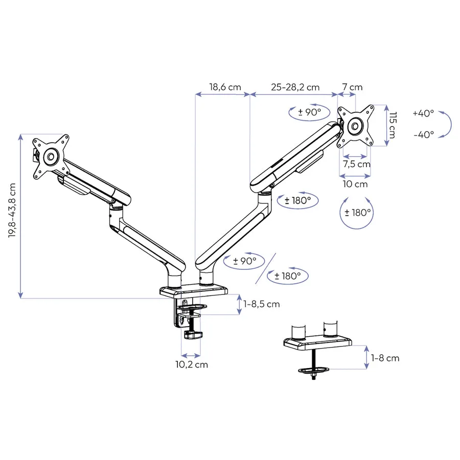 Dimensões Braço Articulado para Monitor Elements Aice Duplo