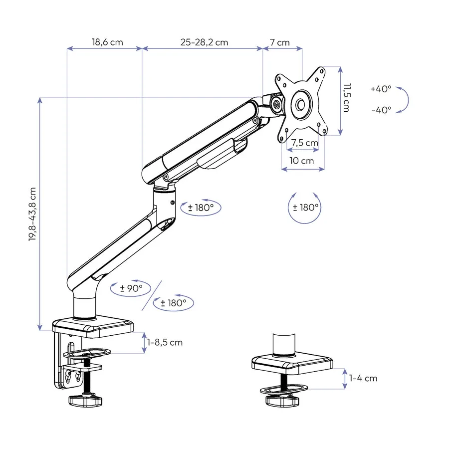 Dimensões Braço Articulado para Monitor Elements Aice