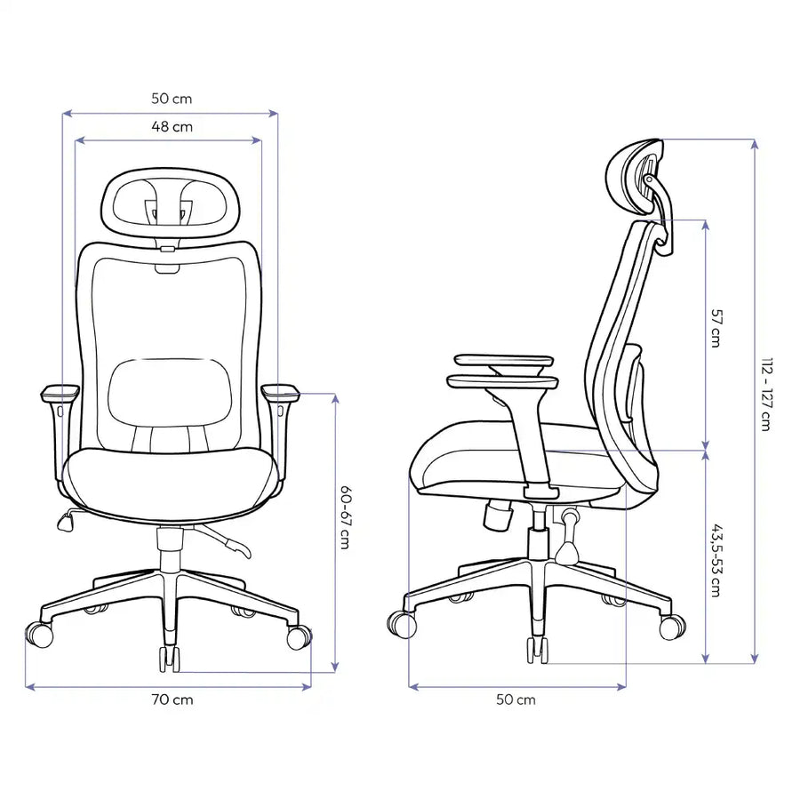 Dimensões Cadeira Ergonômica Elements Astra Pro