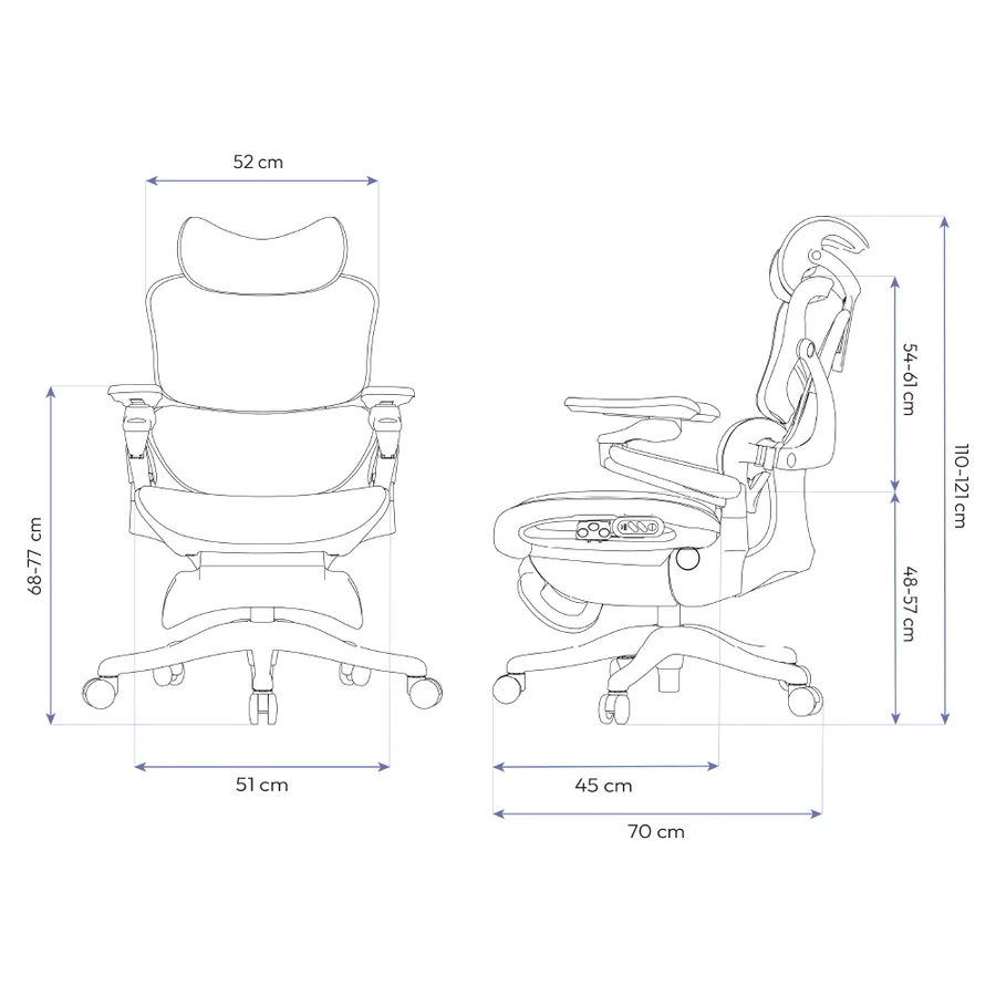 Dimensões Cadeira Ergonômica de Ajuste Elétrico Elements EOS