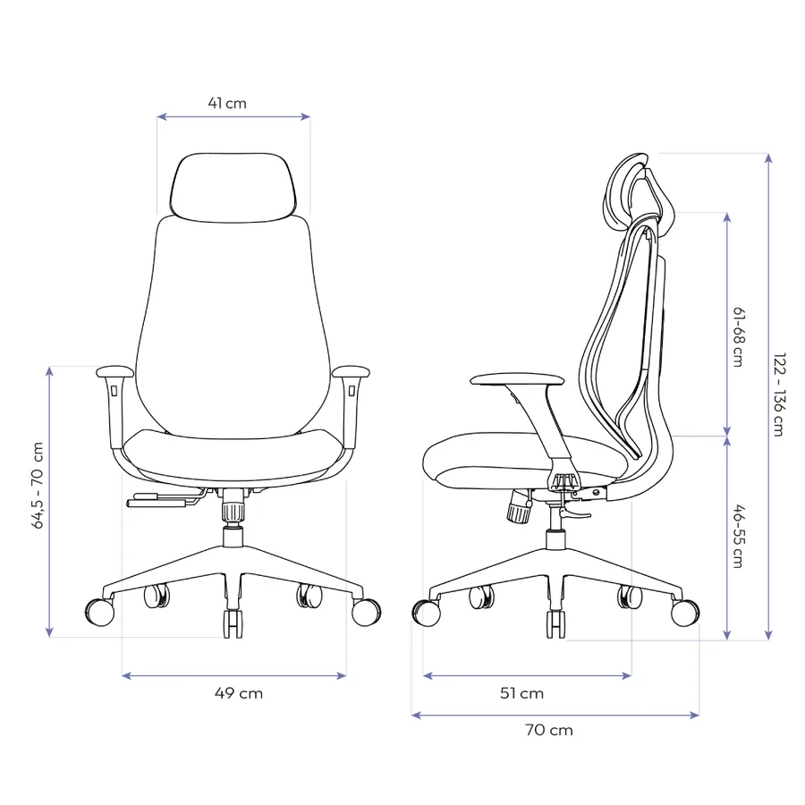 Dimensões Cadeira Ergonômica Elements Galatea