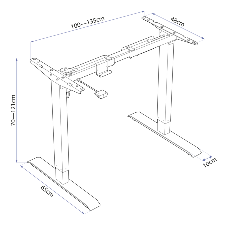 Dimensões Mesa com Regulagem de Altura Elétrica Misch Preta + Tampo 160cm