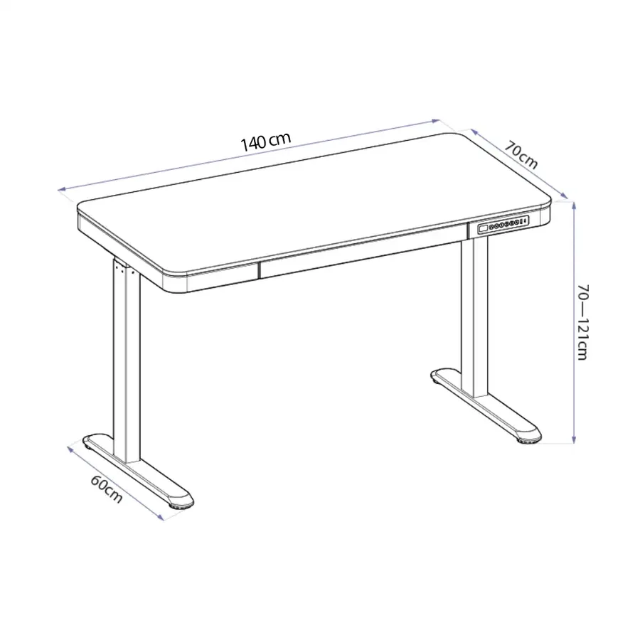 Dimensões Mesa com Regulagem de Altura Elétrica Elements Musa 140cm
