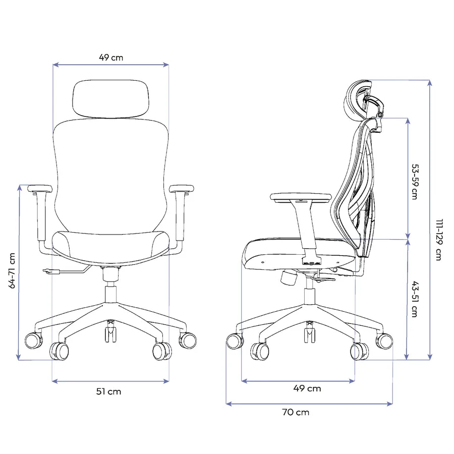 Dimensões Cadeira Ergonômica Elements Rasala