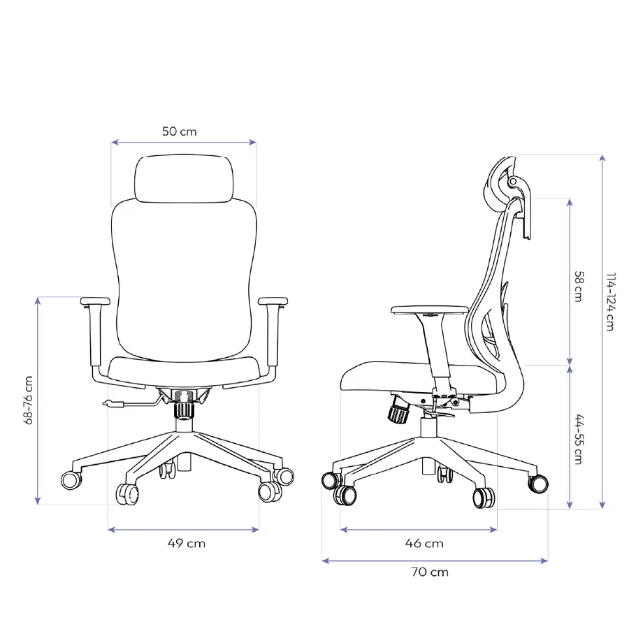 Dimensões Cadeira Ergonômica Elements Sarín