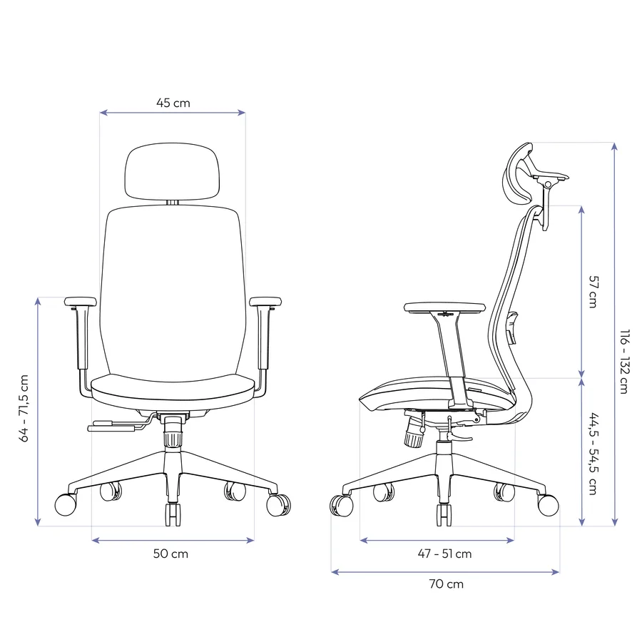 Dimensões Cadeira Ergonômica Elements Serena