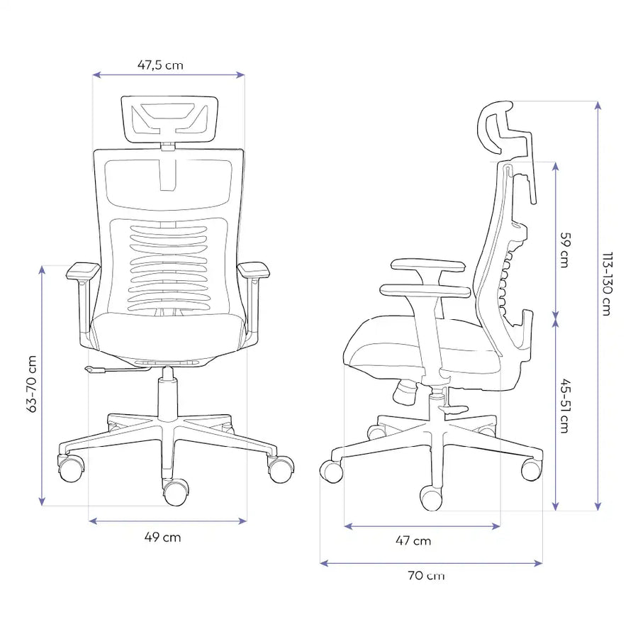Dimensões Cadeira Ergonômica Elements Vertta